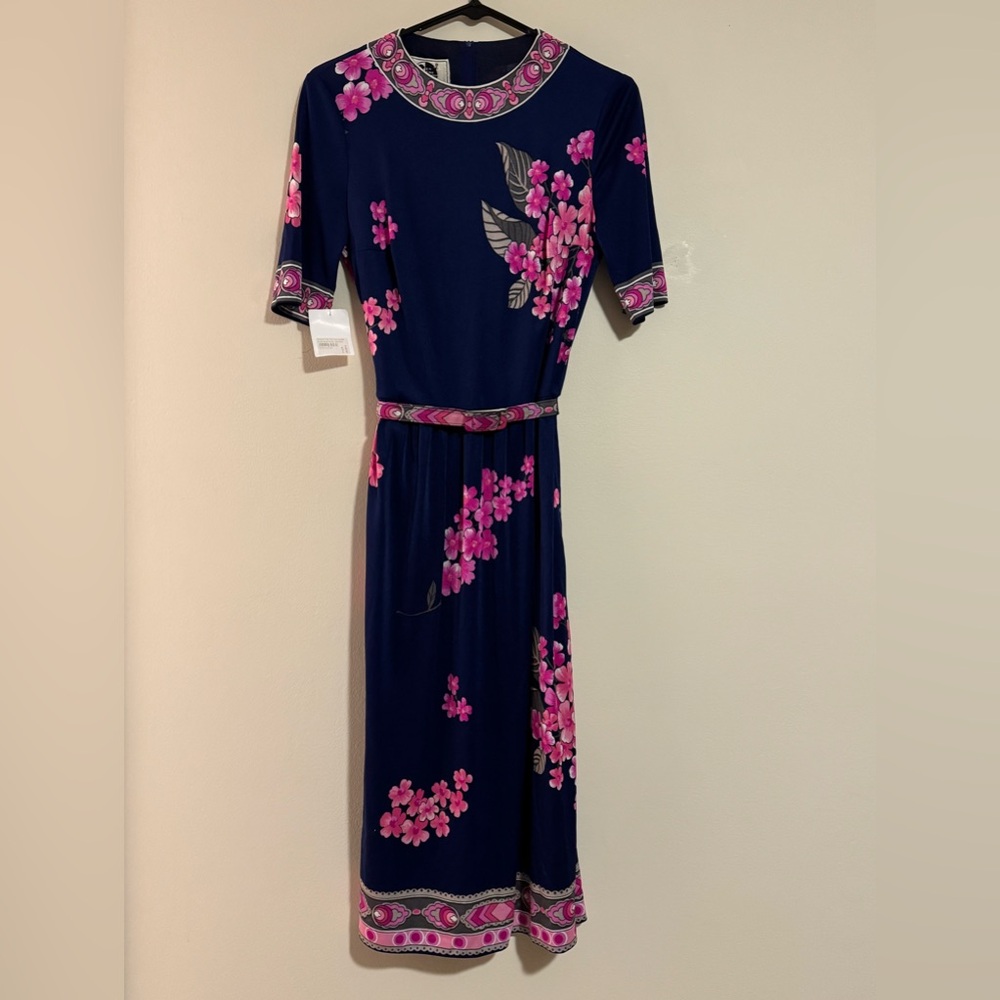EUC Ein Fink Modell Blue and Pink Floral Dress with Belt size 38